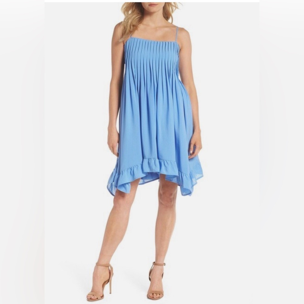 Adelyn Rae Blue Sleeveless Dress with Ruffle Hem